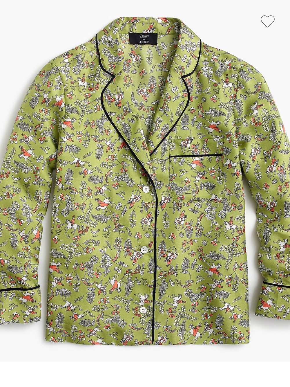 Drake’s for J. Crew Collection Horseback Rider 100% Silk Pajama Top Size 8 NWT